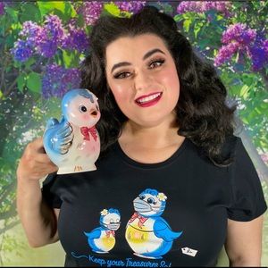 Kitschy Pinup Lefton Bluebird Retro T-Shirt XL